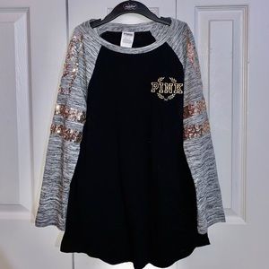 Long Sleeve Black Gray and Gold Sequin PINK Top
